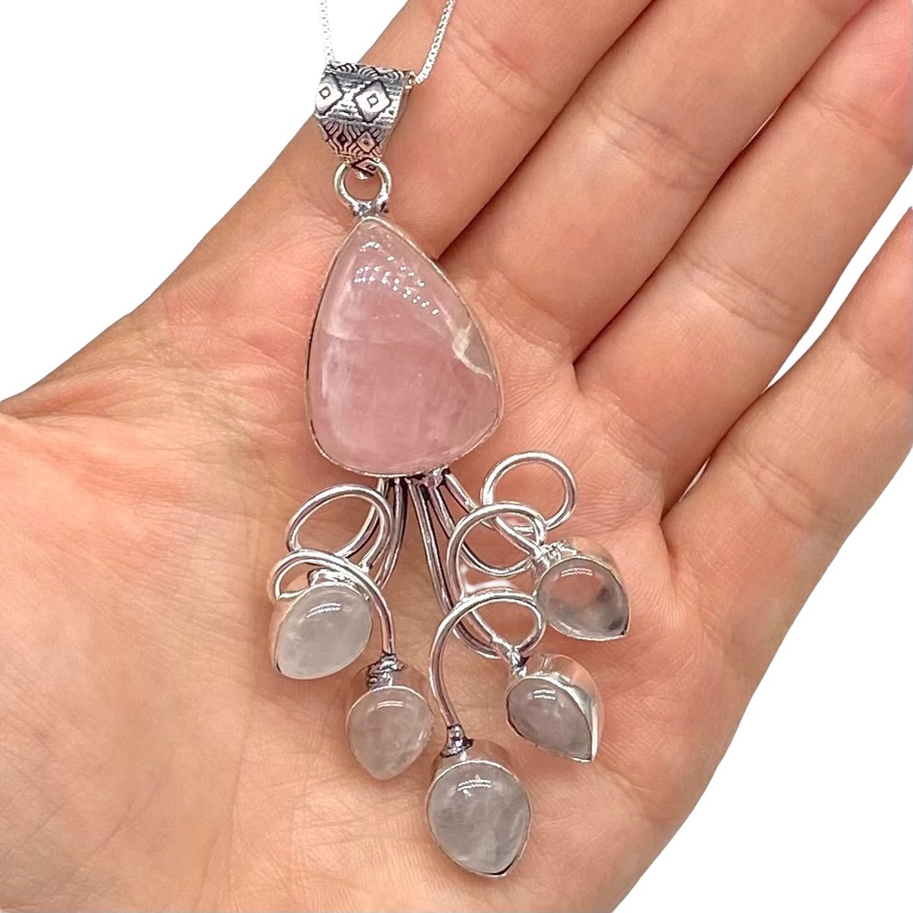 Rose Quartz Necklace Pendant Sterling Silver 925 Jewelry Gift For Her Light Pink